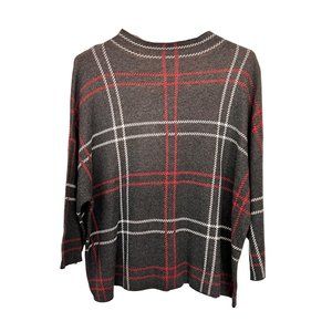 Charlie Page Woman's Size L/XL Long Sleeve Grey And Red Plaid Sweater Top shirt